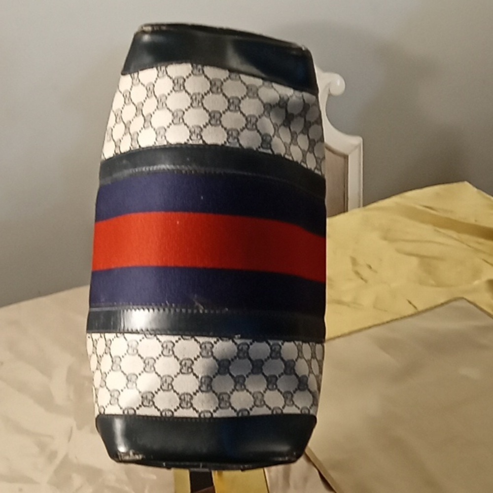 Vintage Gucci Boston Bag Big Sherry wiyh Blue & Red Stripes - Picture 6 of 8